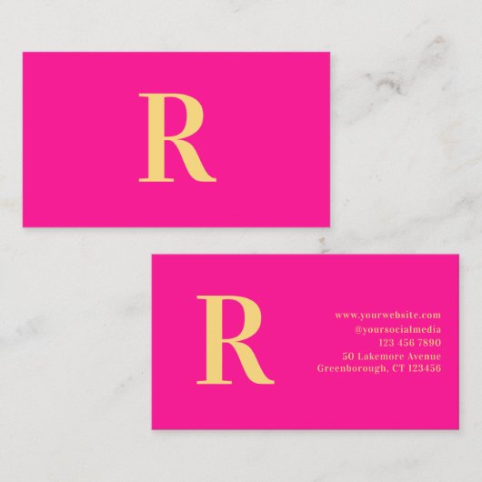 Minimaal Monogram Modern Hot Pink Visitekaartje (Voorkant / Achterkant)
