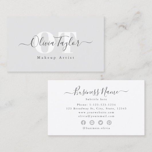 Minimaal Monogram Modern Script Grey Professional Visitekaartje