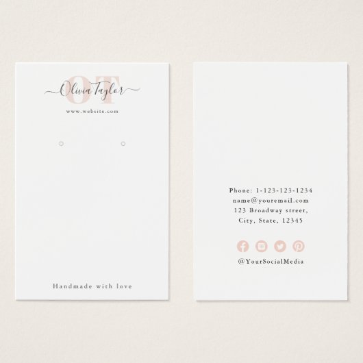 Minimaal monogram modern script roze leesscherm visitekaartje (Voorkant /achterkant)