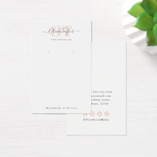 Minimaal monogram modern script roze leesscherm visitekaartje (Bureau)