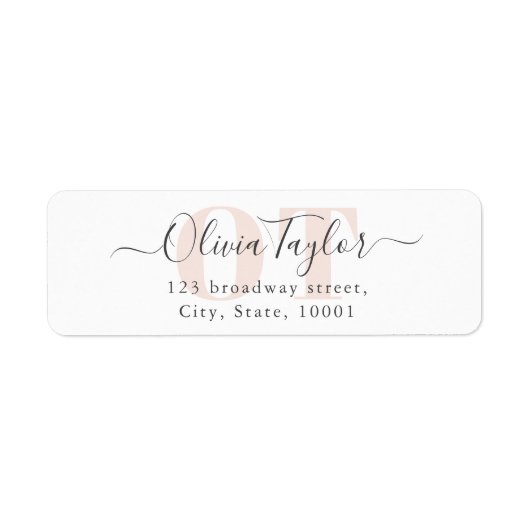 Minimaal Monogram modern Script Roze terugkeeradre Etiket (Voorkant)