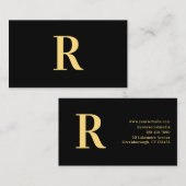 Minimaal Monogram Modern Zwart Goud Visitekaartje (Voorkant / Achterkant)