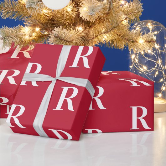 Minimaal Monogram Moderne Rode Kerst Cadeaupapier (Feestdagen)