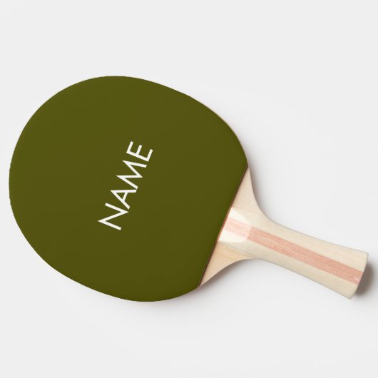 Minimaal monogram olijfgroen op naam tafeltennisbatje (Zijkant)