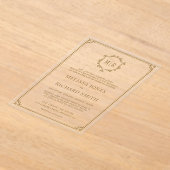 Minimaal Monogram Top Frame Goud Trouwfeest Acryl Uitnodigingen (Laagn)