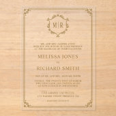 Minimaal Monogram Top Frame Goud Trouwfeest Acryl Uitnodigingen (Voorkant)