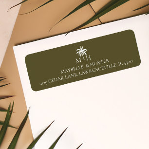 Minimaal monogram tropische palmboom etiket