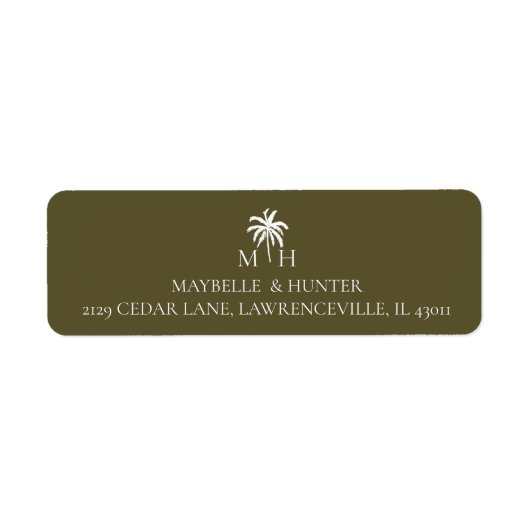 Minimaal monogram tropische palmboom etiket (Voorkant)