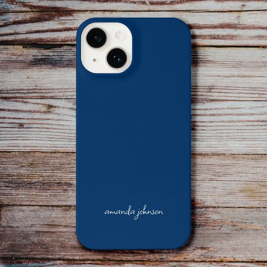 Minimaal monogram Voeg je volledige naam donkerbla iPhone 15 Case