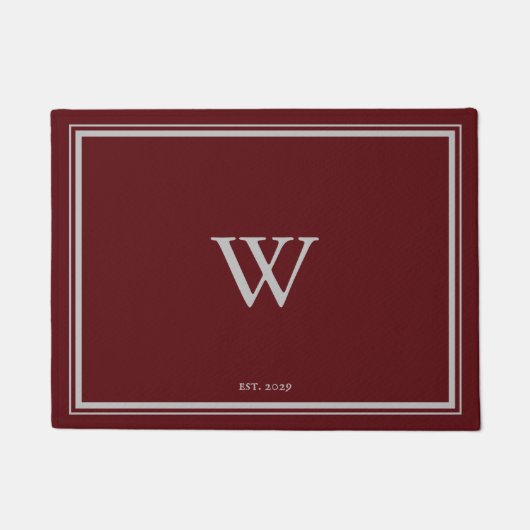 Minimaal Monogram Welkom Maroon Red | Grijs Deurmat (Voorkant)