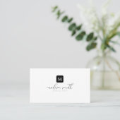 Minimaal Monogram Zwart Elegant Script Vrouwelijk Visitekaartje (Staand voorkant)