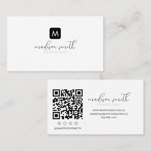 Minimaal Monogram Zwart Elegant Script Vrouwelijk Visitekaartje (Voorkant / Achterkant)