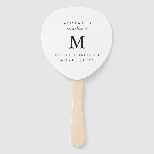 Minimaal Monogram Zwart Wit Bruiloft Handwaaier (Voorkant)