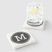 Minimaal monogrammatisch Initiaal op zwarte cirkel Stenen Onderzetter (Zijkant)