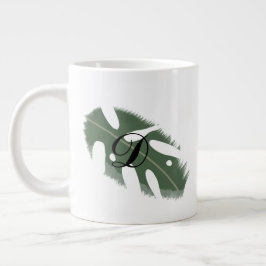 Minimaal Monstera Blad Groene Monogram Grote Koffiekop
