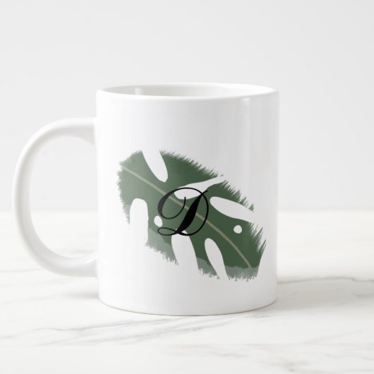 Minimaal Monstera Blad Groene Monogram Grote Koffiekop (Links)