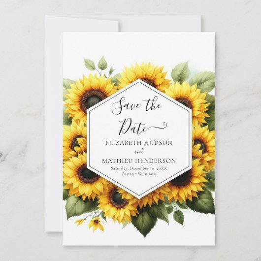 Minimaal mooie zonnebloem bruiloft save the date (Voorkant)