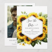 Minimaal mooie zonnebloem bruiloft save the date (Voorkant / Achterkant)