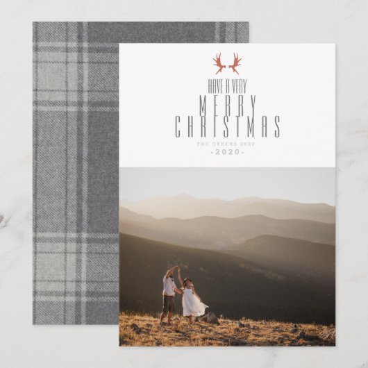 Minimaal Moose Antler | Vrolijke Kerstfoto Feestdagenkaart (Voorkant / Achterkant)