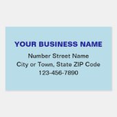 Minimaal naamloos zakelijk merk op lichtblauw rechthoekige sticker (Voorkant)