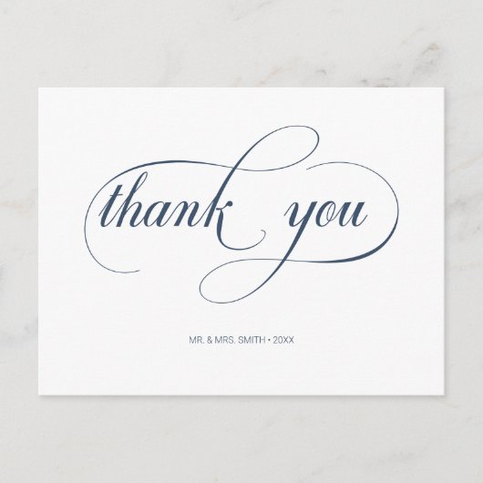 Minimaal Navy Calligrafie Script Bruiloft Bedankt Briefkaart (Voorkant)
