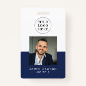 Minimaal Navy & White Kantoor Medewerker Foto-ID Q Badge (Voorkant)