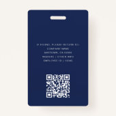 Minimaal Navy & White Kantoor Medewerker Foto-ID Q Badge (Achterkant)