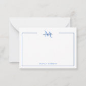 Minimaal Navyblauw en Wit Monogram Notitiekaartje (Voorkant)