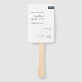 Minimaal Navyblauw & Wit Monogram Huwelijksprogram Handwaaier