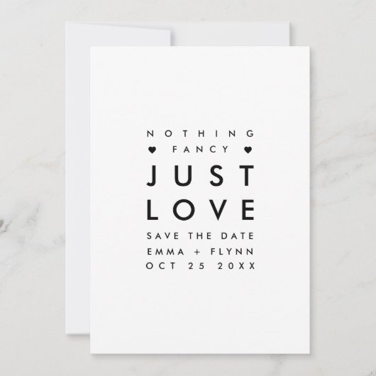 Minimaal Niets Fancy Gewoon Liefde Bewaar de Datum Save The Date (Voorkant)