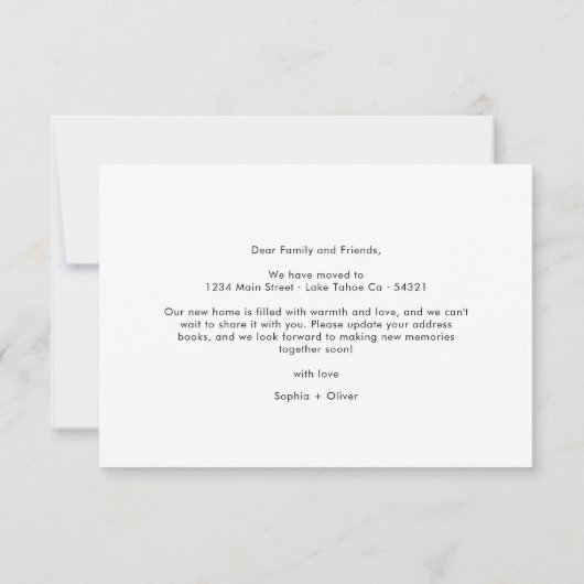 Minimaal nieuw huis Elegant handgeschreven script Aankondiging (Achterkant)