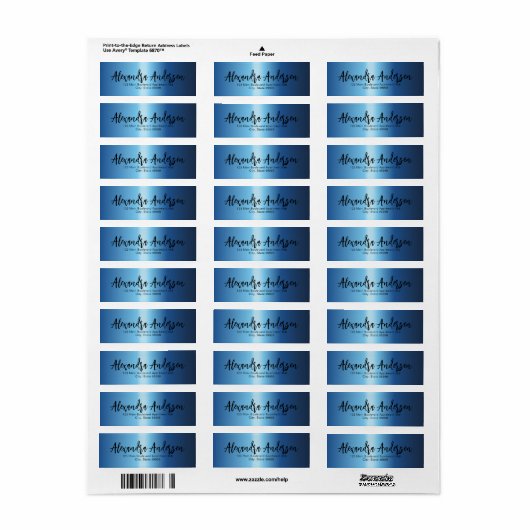 Minimaal Night Blue Metallic Trendy Script Label (Full Sheet)
