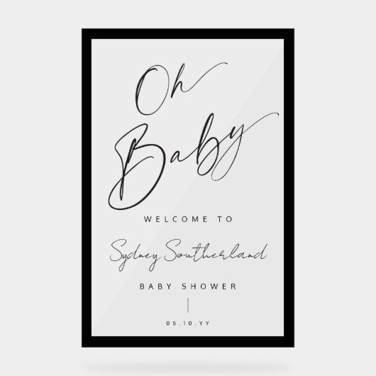 Minimaal OH Baby Black Brush Script-Baby shower Acryl Bord (Voorkant)