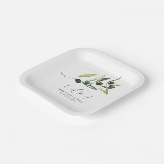 Minimaal Olijfpapier Borden Botanisch groen Papieren Bordje (Gebogen)