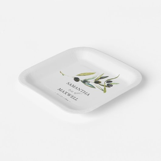 Minimaal Olijfpapier Borden Botanisch groen Papieren Bordje (Gebogen)