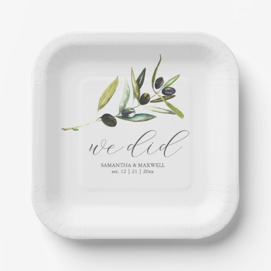 Minimaal Olijfpapier Borden Botanisch groen Papieren Bordje (Voorkant)