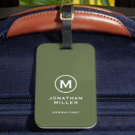 Minimaal olive Classic Typographic Monogram Bagagelabel