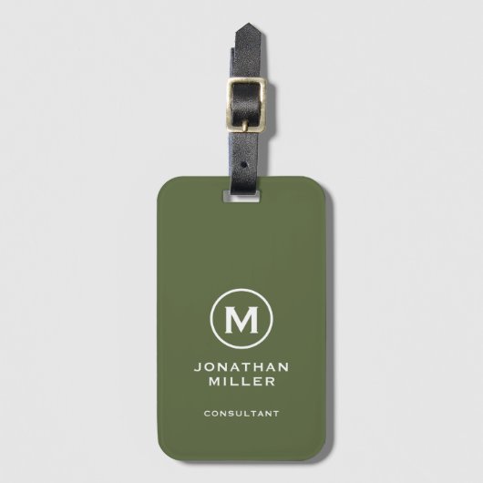 Minimaal olive Classic Typographic Monogram Bagagelabel (Voorkant (verticaal))