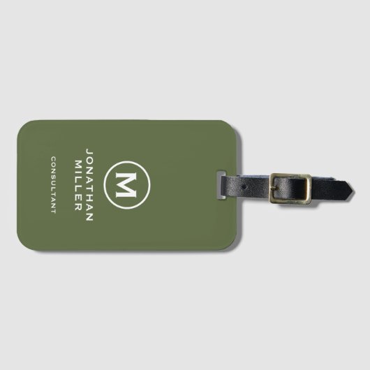 Minimaal olive Classic Typographic Monogram Bagagelabel (Voorkant (horizontaal))