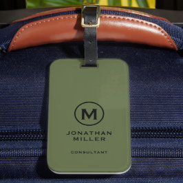 Minimaal olive Green Classic Typographic Monogram Bagagelabel