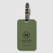 Minimaal olive Green Classic Typographic Monogram Bagagelabel (Voorkant (verticaal))
