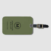 Minimaal olive Green Classic Typographic Monogram Bagagelabel (Voorkant (horizontaal))