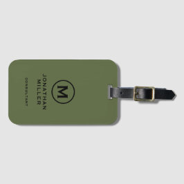 Minimaal olive Green Classic Typographic Monogram Bagagelabel