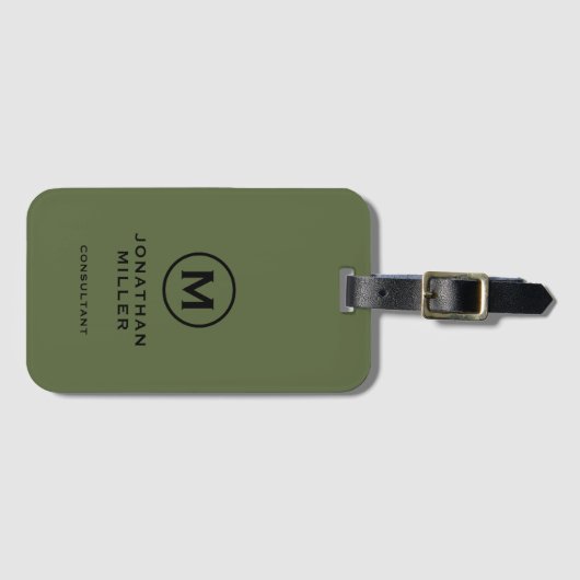Minimaal olive Green Classic Typographic Monogram Bagagelabel (Voorkant (horizontaal))