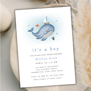 Minimaal onder het See Whale Nautica Baby shower Kaart