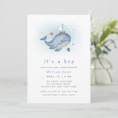 Minimaal onder het See Whale Nautica Baby shower Kaart (Staand voorkant)