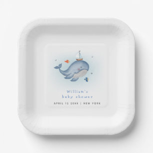 Minimaal onder het See Whale Nautica Baby shower Papieren Bordje