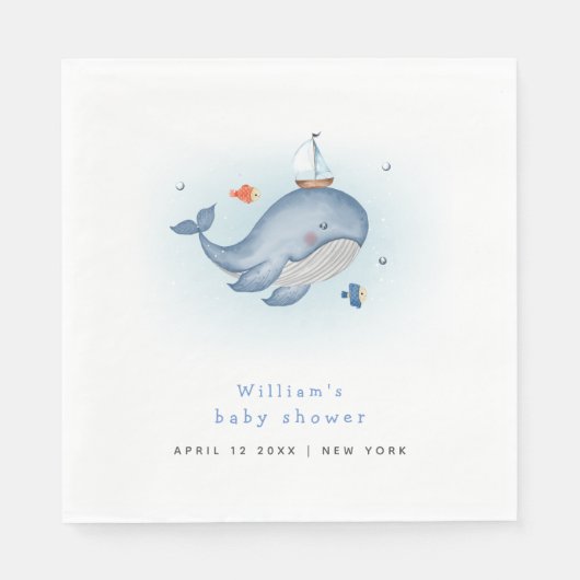 Minimaal onder het See Whale Nautica Baby shower Servet (Voorkant)