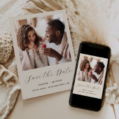 Minimaal One Photo Script Beige Save The Date