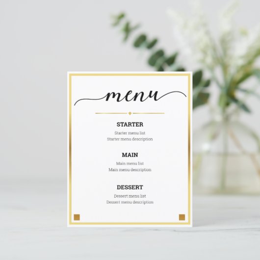 Minimaal Ontwerp Gouden Rand Bruiloft Event Menu (Staand voorkant)
